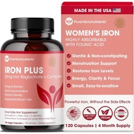 Iron Supplement for Women - Gentle Chelate Iron Bisglycinate 25mg with Vitamin C, B6, B12 Folic Acid