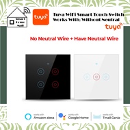 Tuya WiFi Smart Touch Switch, 1, 2, 3, 4 Gang, Works With/Without Neutral, White, Amazon Alexa, Google Home