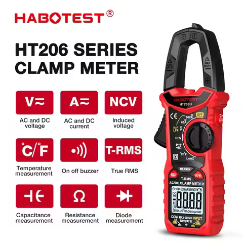 HT206A Digital Clamp Meter 206D AC DC Current 600A Ammeter Professional Multimeter Electrical Voltag