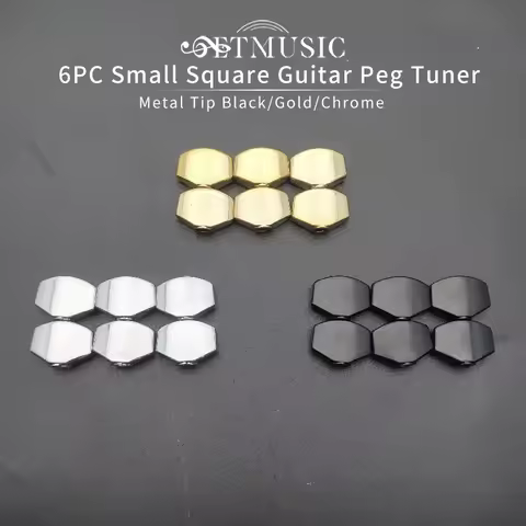 6Pcs Metal Small Square Shape Guitar Tuning Peg Tuners Machine Handle Replacemen Buttons Tip Gold Bl