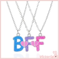 VIC 3pieces set Colorful Glitter Pendant BFF Letter Friendship Necklaces for 3 Kids Girls Friendship