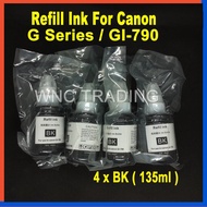 Refill ink Canon GI-790 series Compatible Refill Ink G3000 G1010 G2010 G3010 G4010 (4 x bk ) 135ml
