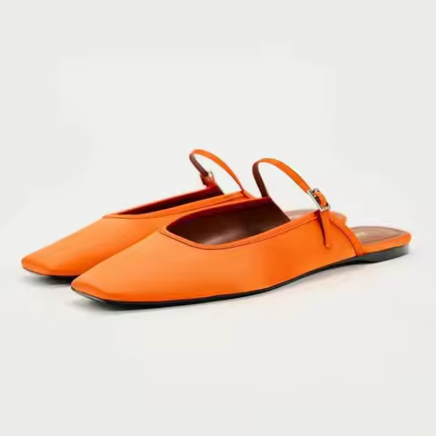High Quality Satin Buckle Strap Flat Heels Women Slippers Summer Elegant Square Toe Casual Daily Mul