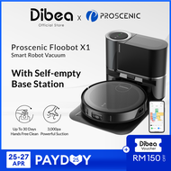 Dibea x Proscenic Floobot X1 Auto Self-Empty Robot Vacuum Cleaner | Sonic Mop &amp; Sweep | 3000Pa Suction | Local Warranty