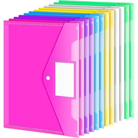 10/5pcs A4 Folders Plastic Envelopes Clear File Folder for Document Poly File with Label Pocket Snap