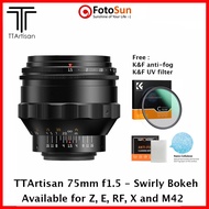 TTArtisan 75mm f1.5 Swirly Bokeh portrait lens for Sony, Canon, Nikon, Leica, Fuji