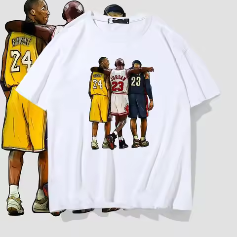 Kobe Bryant Summer Short-Sleeved Kids T-Shirt Lebron James Design Big Three Basketball Group Photo B