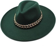 Western Style Fedora Hat, Black with Gold Chain Band, Wide Brim