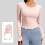 Padded long-sleeved gym and yoga shirt, yoga and aerobics shirt for women, flip-flop training shirt 