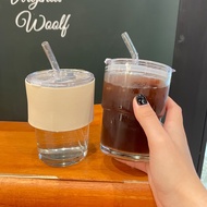 爆疯鱼 【百亿补贴】网红玻璃杯ins风冷萃咖啡杯奶茶杯子可爱带盖皮质杯套吸管杯400ml 单杯两只（(含杯盖,杯套，吸管)