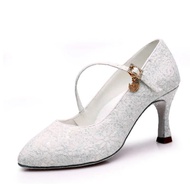 【Worldwide Delivery】 Indoor Women Dance Shoes Sequins White Green Gold Modern Ballroom Dance Latin Dance Shoes For Trainning And Performance Dancing