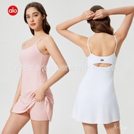 alo New Sexy Backless Strap Dress for Women with Inner Lining A Letter Print Fitness Yoga Tennis Ski