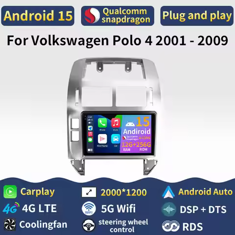 Android 15 Carplay For Volkswagen VW Polo MK4 6Q 9N 9N3 2001- 2009 GPS BT DSP Audio 5G WIFI Car Radi