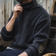 【YD】 Maden Men's Warm Soft Mohair Turtleneck Sweater Sleeve With Elbow