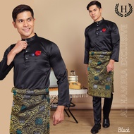 Baju Melayu Regular Fit Warna Hitam - Baju Melayu Moden Hitam - Baju Melayu Dewasa Hitam
