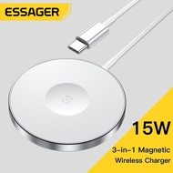 Essager นาฬิกาแม่เหล็กเหนี่ยวนำ15W เครื่องชาร์จไร้สาย QI 3 In 1ชาร์จเร็วขาตั้งสำหรับ Iphone 14 Airpods Pro Apple Watch Ios Macsafe