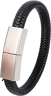 CHUYI Bracelet Design 128GB USB 2.0 Flash Drive Portable Metal and PU Leather Braided Rope Wristband Thumb Drive Cool Jump Drive Novelty Memory Stick Data Storage U Disk Gift for Men (Black)
