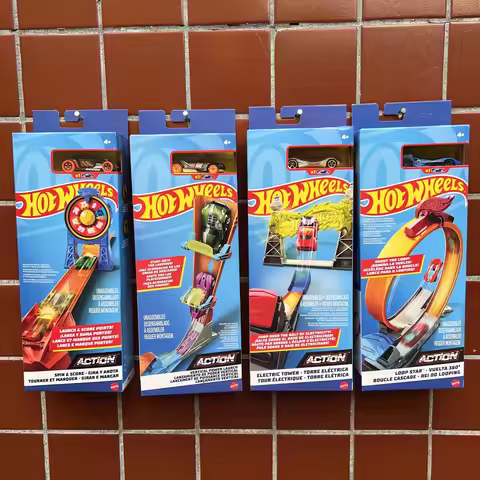 Hot Wheels Track Set - Alloy Car Launcher Raceway Stunt Challenge Kit for Boys (Model FWM85)