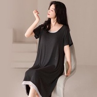 Pink Lady 罩杯式 短袖連身睡裙 慵懶貓語 涼感螺紋布睡衣 居家服