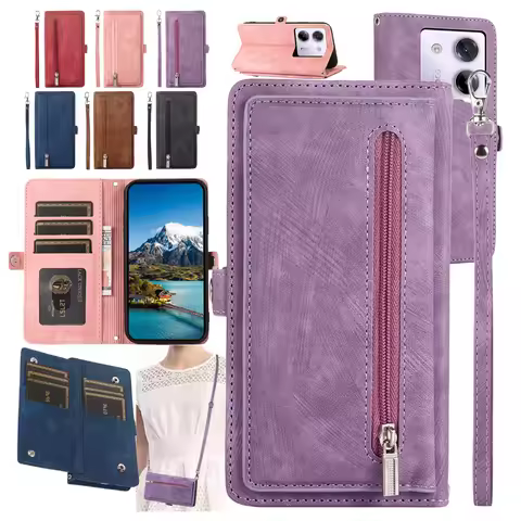 Lanyard Leather Case for Xiaomi POCO X6 Pro X7 X5 M6 M7 F7Pro F7Ultra C65 C71 C85 Wallet Case Strap 