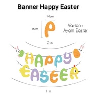 BANNER TARIK TULISAN HAPPY EASTER SELAMAT PASKAH TELUR BUNTING FLAG TALI DEKORASI PINTU PERNAK PERNI
