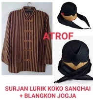 Surjan Lurik Sanghai Koko + BLANGKON JOGJA SAMURAI SLIWIR HITAM / Baju Adat Jawa LURIK Model Sanghai