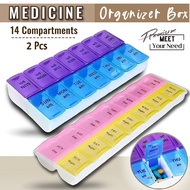 2 Pcs Of 14 Compartment Medicine Box Pill Organizer 1 Small + 1 Big (Mon-Sun Am/Pm)