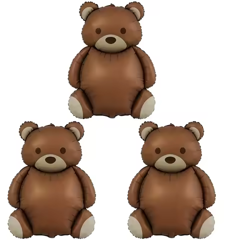 3Pcs Bear Balloons Cute Brown Bear Shaped Animal Theme Balloons Bear Baby Shower Decorations Supplie