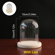 【ในสต็อก】แก้วใสโดม Cloche พร้อมไฟ LED ไม้ฐานแก้วแสดงโถระฆังเครื่องประดับแจกัน T Errarium ภาชนะผู้ถือ