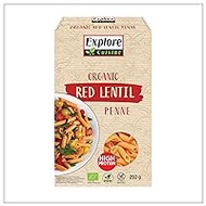 Explore Cuisine Organic Penne Made of Red Lentils - Gluten-Free Pasta Made from Lentil Flour, Vegetable Protein Pasta without Additives, Ideal for Celiac Disease, Vegan, 250 g