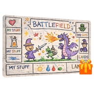 Doodle Style Gamer Playmat with Zones Cute Wizard Dragon Crayon Drawing Card Game Mat, Compatible fo