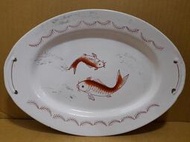 早期魚盤雙魚老瓷盤橢圓形長盤腰子盤-長32公分