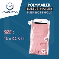 AMPLOP BUBBLE WRAP PINK ROSE GOLD 12x22cm RUSFET BUBBLE BAG MAILER