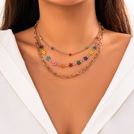 Trend Y2K minyak berwarna-warni menjatuhkan jantung rantai kalung fesyen Multi berlapis logam rantai kalung perhiasan parti wanita