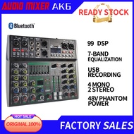 Aibedo AK4/6/8 Channel เครื่องผสมสัญญาณเสียงระดับมืออาชีพเสียงบลูทูธ 99 dsp USB อินเทอร์เฟซเสียงขนาดเล็กสำหรับเครื่องผสมการบันทึก 48V Phantom Power Supply