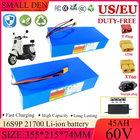 New 60V 45Ah 16S9P 21700 Lithium battery pack 1500W 2000W 3000W High power With BMS For E-motorcycle