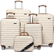 Luggage 5 Piece Sets, Expandable Luggage Sets Clearance, Suitcases with Spinner Wheels, Hard Shell Luggage Carry on Suitcase Set with TSA Lock, Cream