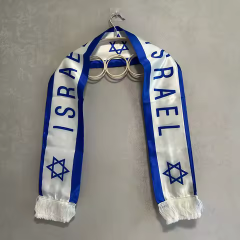 Israel Scarf 14x135cm Double Printed Satin Israel Flag Scarf Tassels Suitable for Football cup, spor