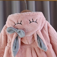 AK047 Chun Chin | Jacket Pink Fur Gray Bow Rabbit Ear Hat with Bag for Girls 8-17kg