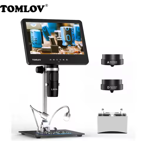 TOMLOV DM601 Digital Microscope 1500X Triple Lens 7" IPS Soldering Coin HDMI USB Microscopio LED 2K 