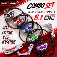 3in1 FULL SET 8.1 CALIPER + BRAKE HOSE L + CALIPER BRACKET COMBO Y15 LC135 NVX155 8.1 THAILOOK CNC C