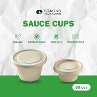 (50 pcs) Sauce Cup 4oz & 2oz Sugarcane Bagasse Container with Lid