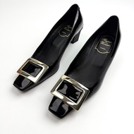 99新Roger Vivier 華倫天奴 rv/黑色方扣高跟鞋/36碼/ 無附件