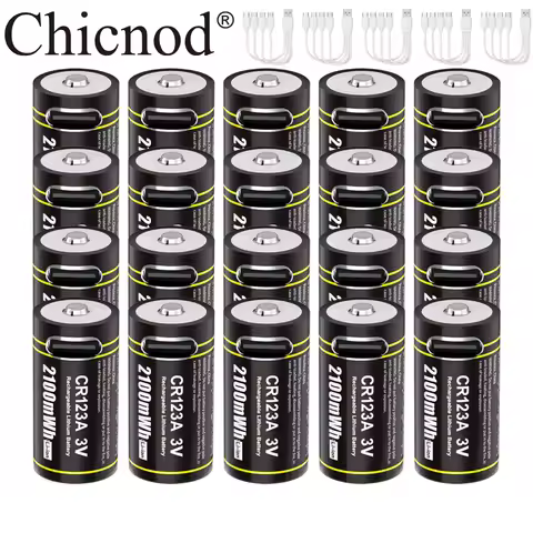 CHICNOD CR123A Battery 2100mWh 3V USB Rechargeable Li-on Batteries Charged Type-C Charging Cable for