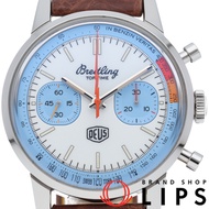 二手百年靈TOP Time計時碼錶Deus限量版A23311/A233112A1A1X1。包含原廠錶盒和保固卡。不鏽鋼/皮革錶帶男士腕錶，白色，拋光處理，成色極佳。