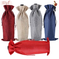 LILY 3Pcs Wine Bottle Cover, Gift Champagne Drawstring Linen Bag,  Pouch Packaging Washable Wine Bottle Bag Wedding Christmas Party