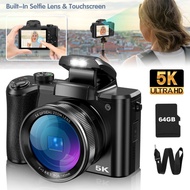 5k Digital Camera For Photography, 64mp Touch Screen Autofocus Vlogging Camera With Selfie Lens, 5x 