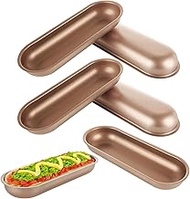 LOPYXBR 6 PCS 7 Inch Hot Dog Bun Pan Gold Hotdog-Shaped Bread Loaf Pan 7 Inch Baguette Bread Pan Non