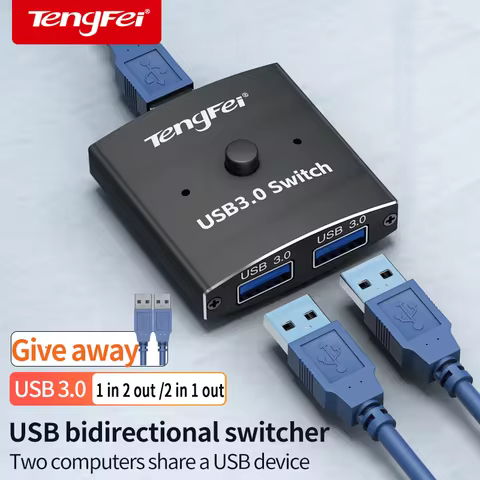 USB 3.0 Switch Selector KVM Switch 5Gbps 2 in 1 Out USB Switch USB 3.0 Two-Way Sharer for Printer Ke