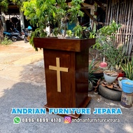 MIMBAR GEREJA MINIMALIS JATI - PODIUM GEREJA KAYU JATI - MIMBAR PIDATO